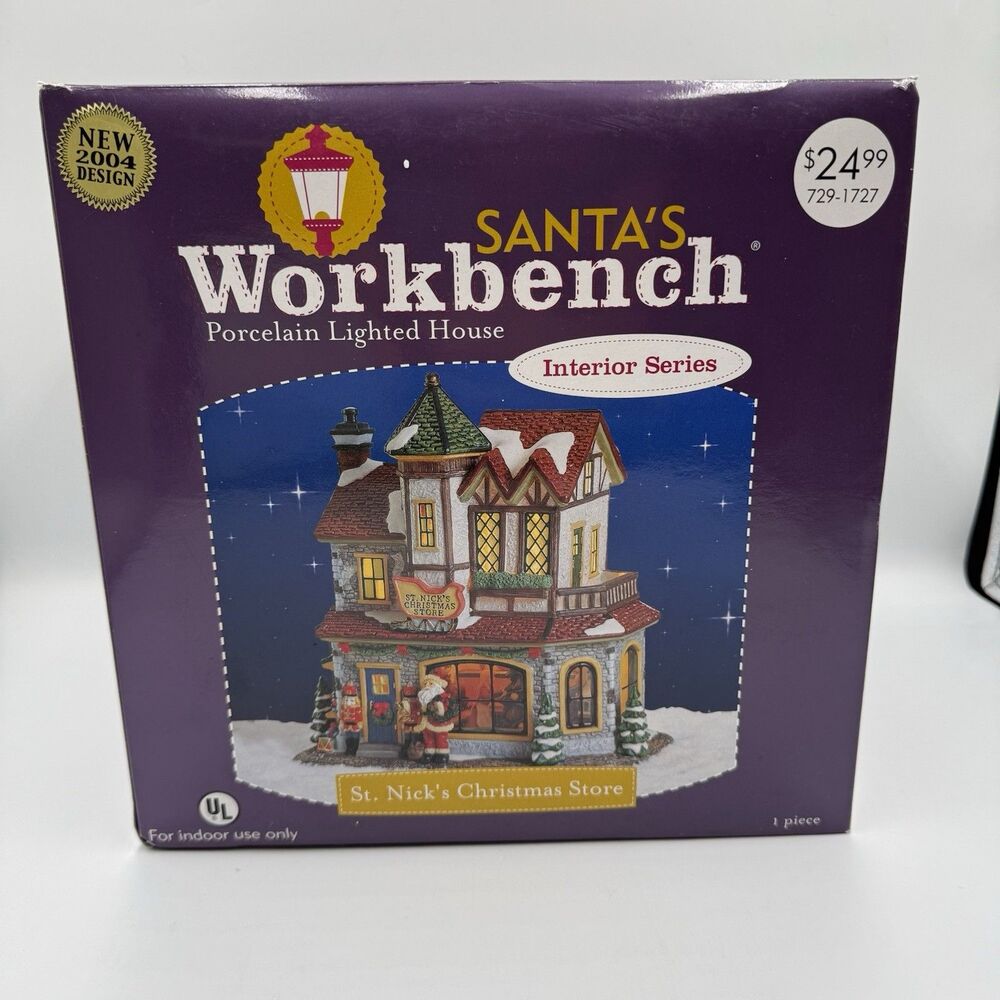 Santa's Workbench St. Nick’s Christmas Store Interior Series Porcelain Lighted.